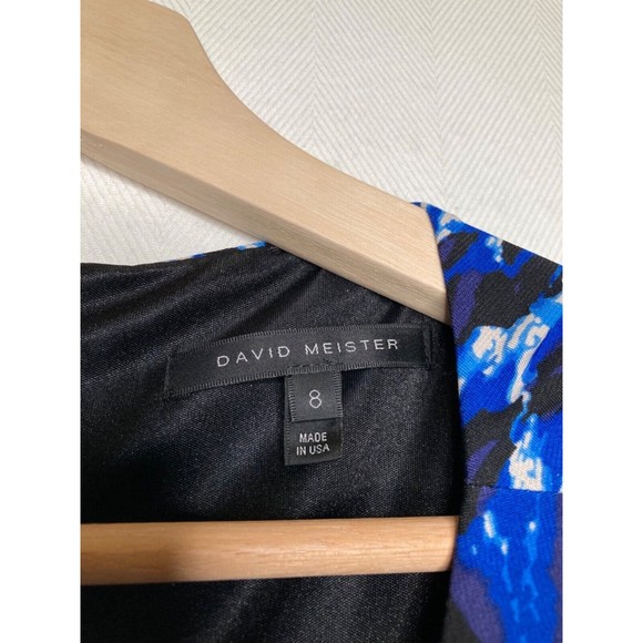 David Meister Dress Blue & Black Leopard Medallion Side Ruching Size 8 NEW - Picture 12 of 12